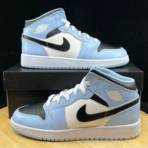 Nike Air Jordan 1 Mid Ice Blue Black Sail White UNC 555112-401 Size 6Y/ 7.5W New